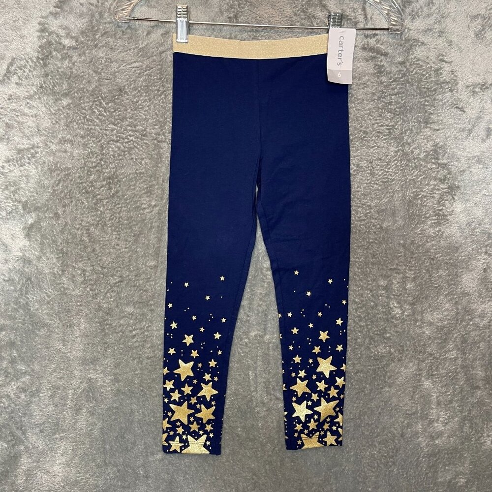 Carters Girls Glitter Star Elastic Waist Stretch Pull On Leggings 6 NWT Blue